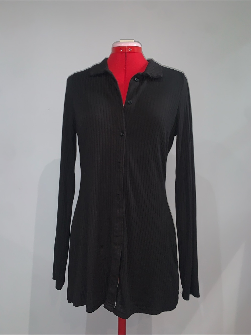 Guess Black Long-Sleeve Ribbed Button-Down Shirt